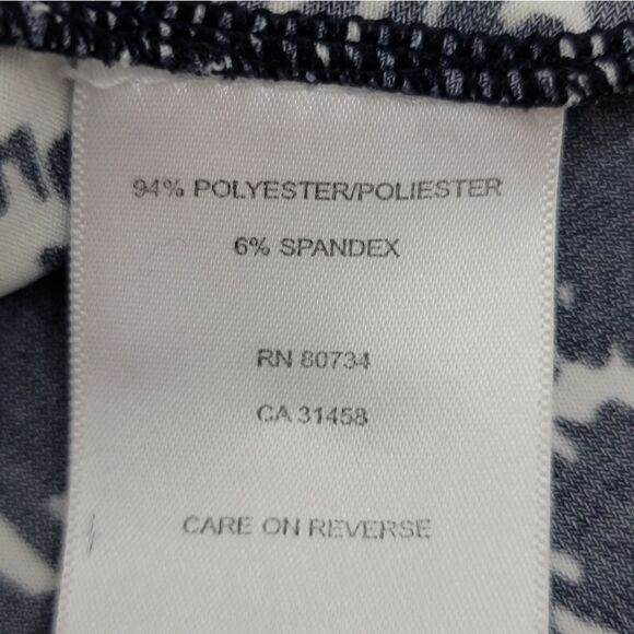 BCBGMaxazria Faux Wrap Print Dress Surplice Hem Side Tie Stretch Career Size L - Picture 8 of 10